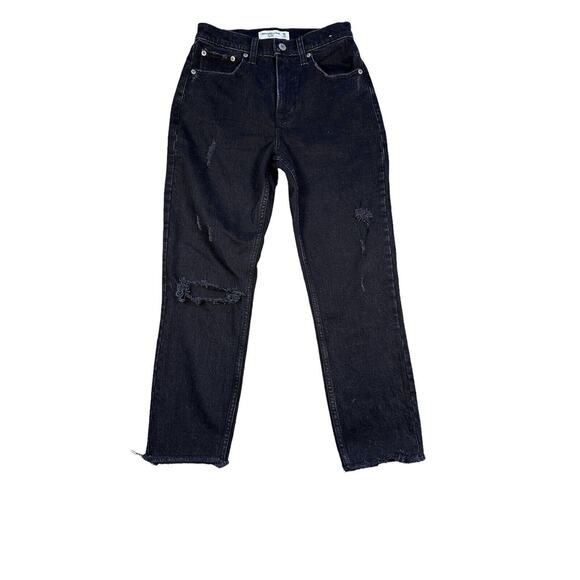 Abercrombie & Fitch Denim - Abercrombie & Fitch The Mom High Rise Jean 25/0s Short Black Distressed NWT